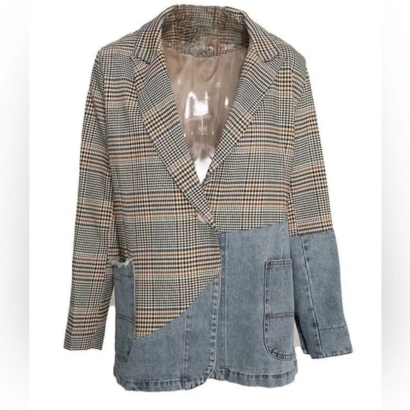 Madonna & Co. Plaid and Denim Patchwork Blazer -NWT - Large (LAST ONE!!) - Picture 2 of 5
